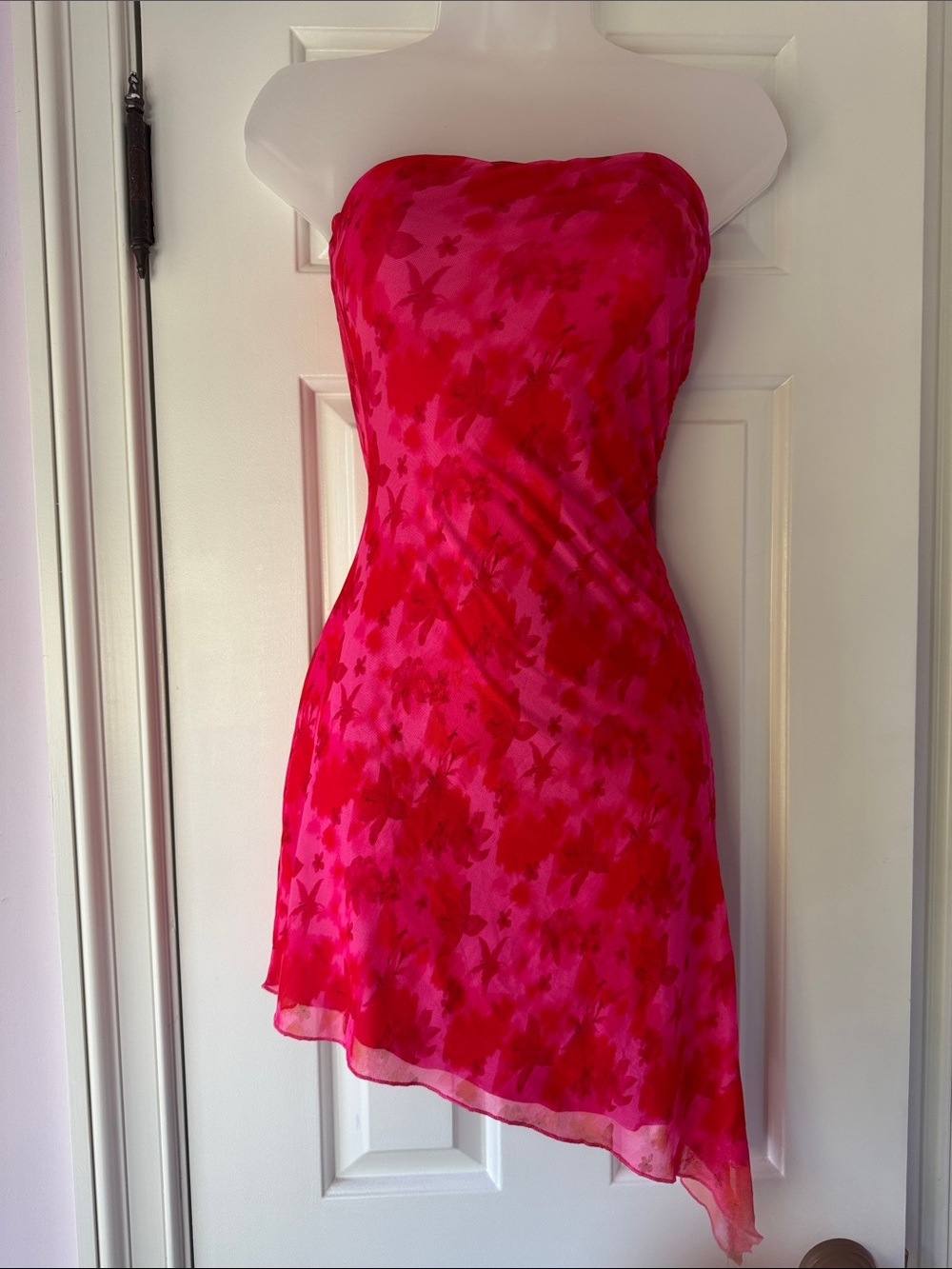 Princess Polly Strapless Hot Pink Floral Asymmetrical Dress